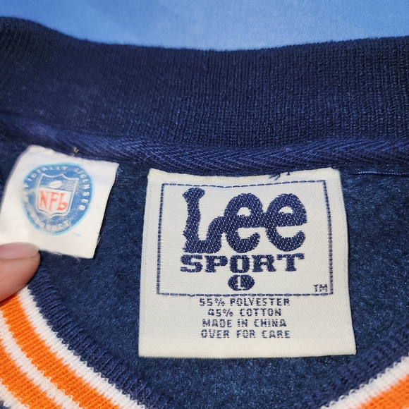 VTG LEE SPORT NFL DENVER BRONCOS FLEECE LINED PULLOVER SWEATER BLUE/ORANGE LARG - Picture 6 of 15